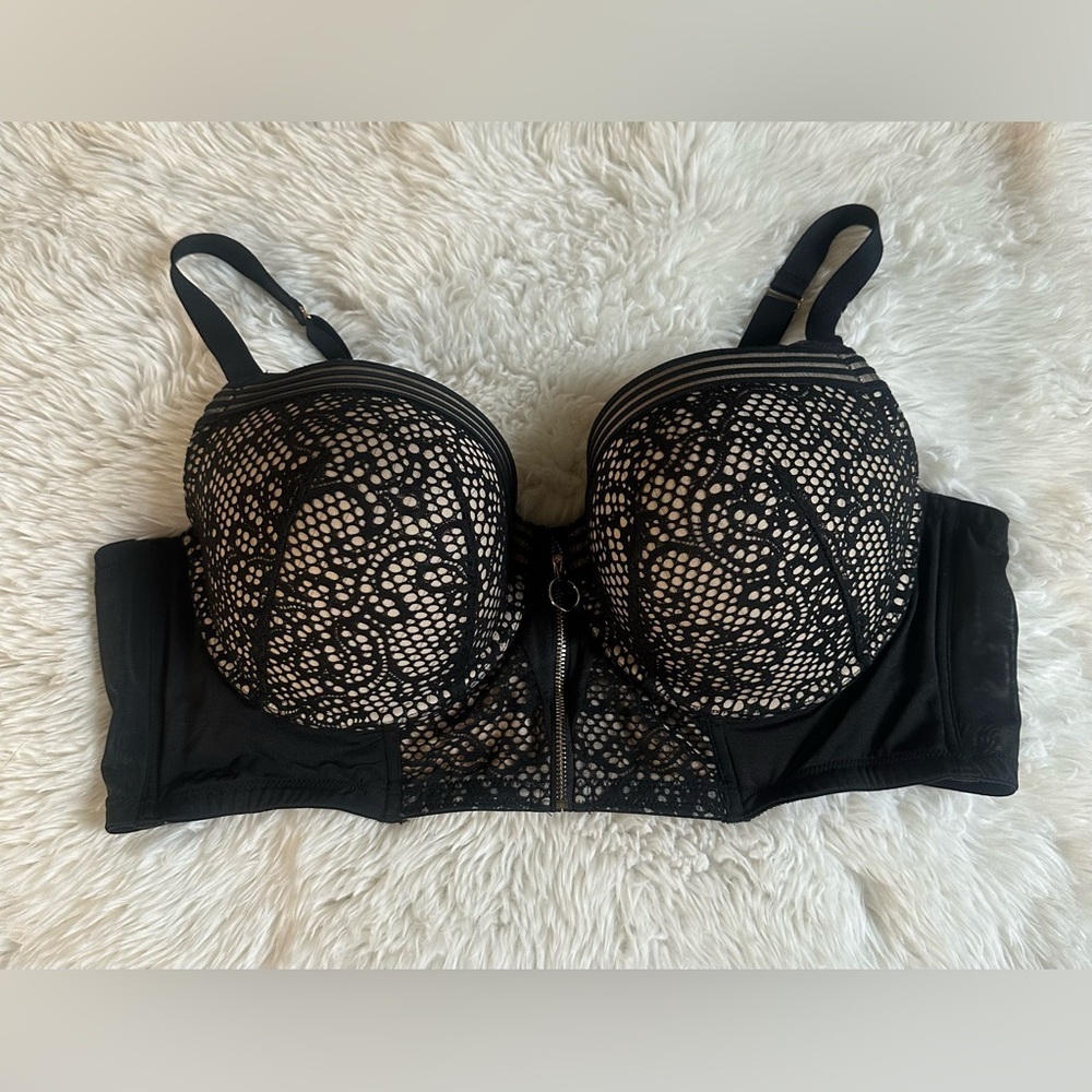 Cacique 46C Front Zip Bra Balconette Longline Black Lace⁠ - Picture 3 of 9